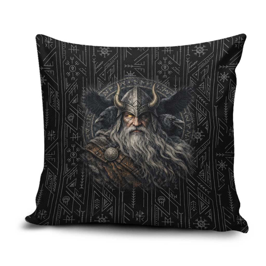 Vikings Odin Pillow Cover with Viking Runes and Ravens Norse Mythology - Wonder Print Shop