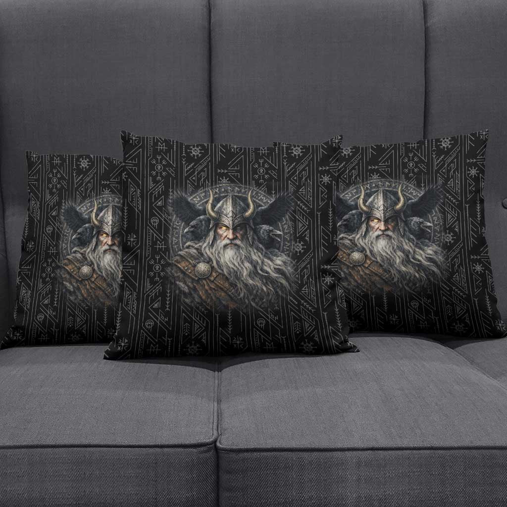 Vikings Odin Pillow Cover with Viking Runes and Ravens Norse Mythology - Wonder Print Shop