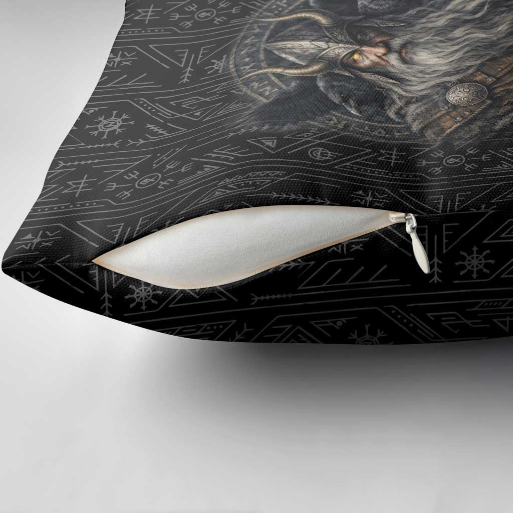 Vikings Odin Pillow Cover with Viking Runes and Ravens Norse Mythology - Wonder Print Shop