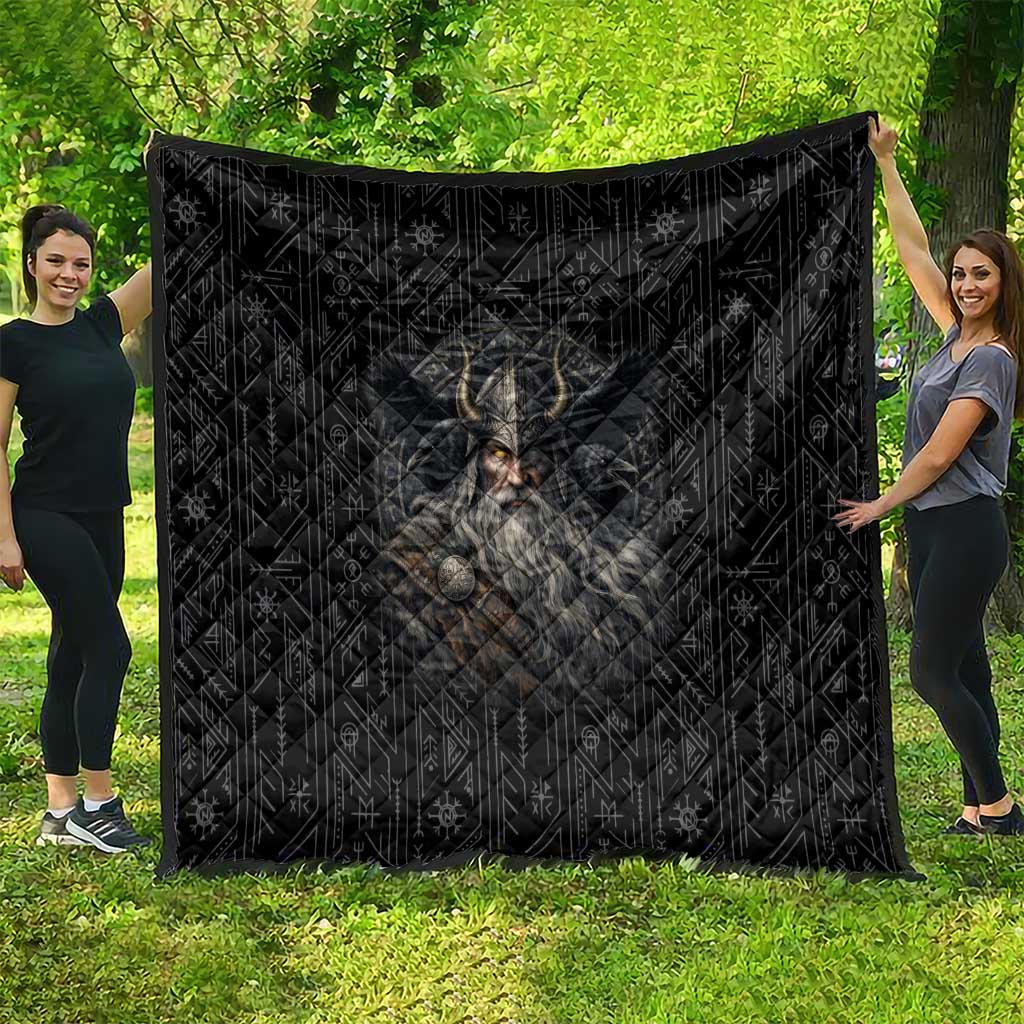 Vikings Odin Quilt with Viking Runes and Ravens Norse Mythology - Wonder Print Shop