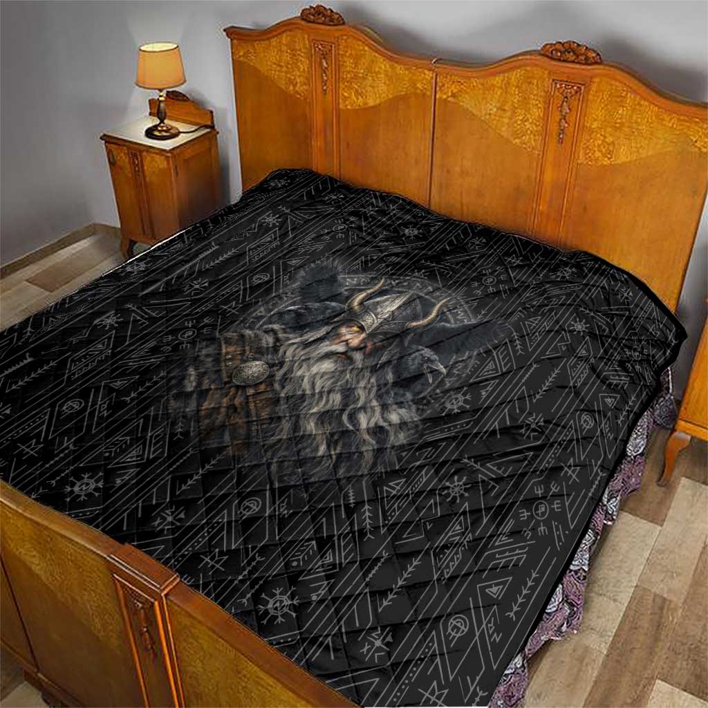 Vikings Odin Quilt with Viking Runes and Ravens Norse Mythology - Wonder Print Shop