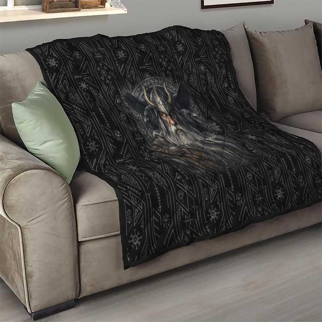 Vikings Odin Quilt with Viking Runes and Ravens Norse Mythology - Wonder Print Shop
