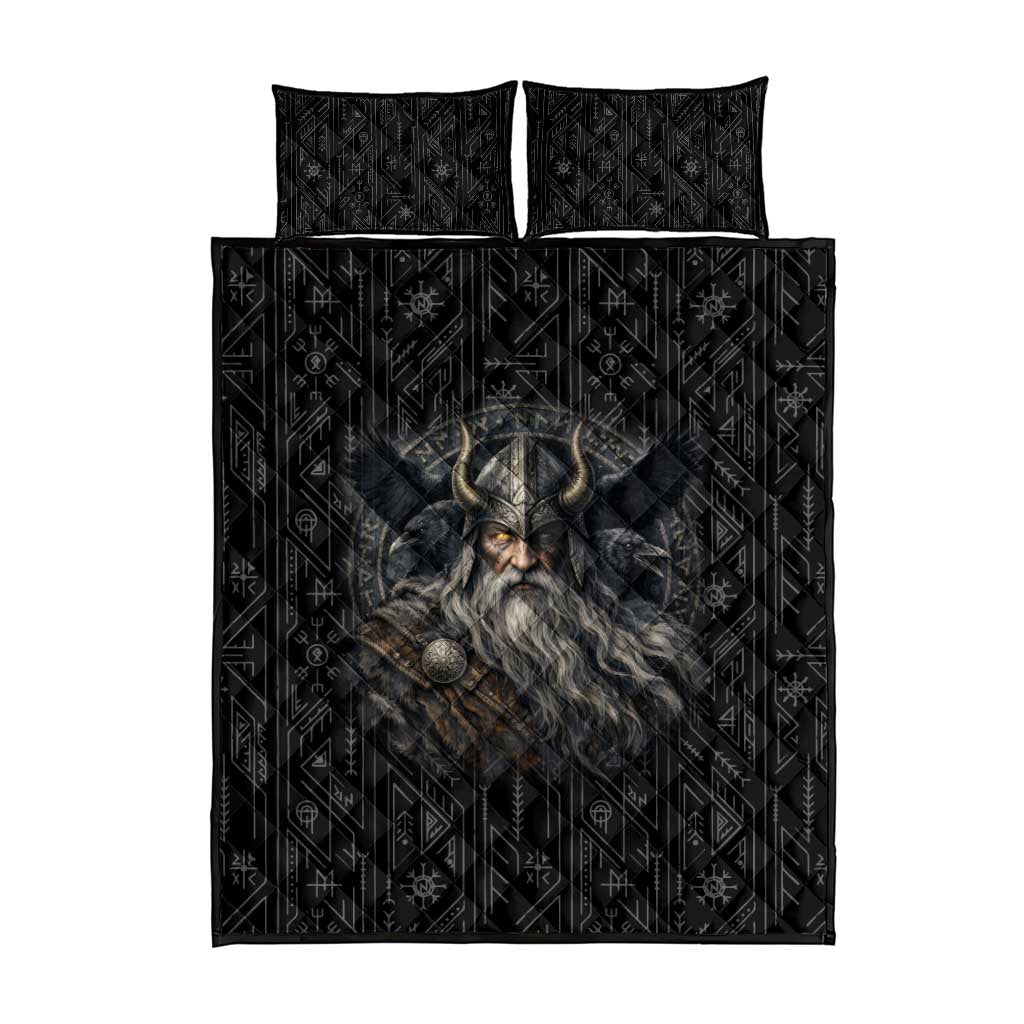 Vikings Odin Quilt Bed Set with Viking Runes and Ravens Norse Mythology - Wonder Print Shop