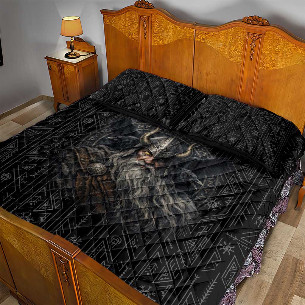 Vikings Odin Quilt Bed Set with Viking Runes and Ravens Norse Mythology - Wonder Print Shop
