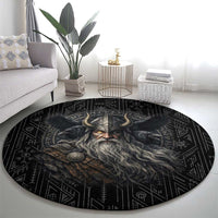 Vikings Odin Round Carpet with Viking Runes and Ravens Norse Mythology - Wonder Print Shop
