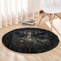 Vikings Odin Round Carpet with Viking Runes and Ravens Norse Mythology - Wonder Print Shop