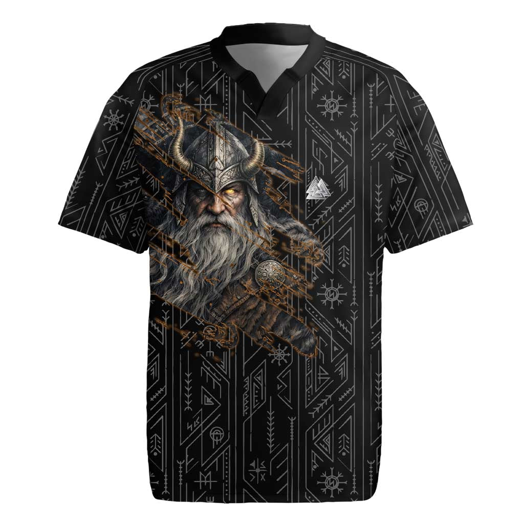 Vikings Odin Rugby Jersey with Viking Runes and Ravens Norse Mythology - Wonder Print Shop