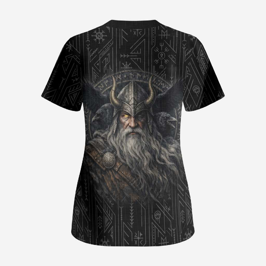 Vikings Odin Scrub Top with Viking Runes and Ravens Norse Mythology - Wonder Print Shop