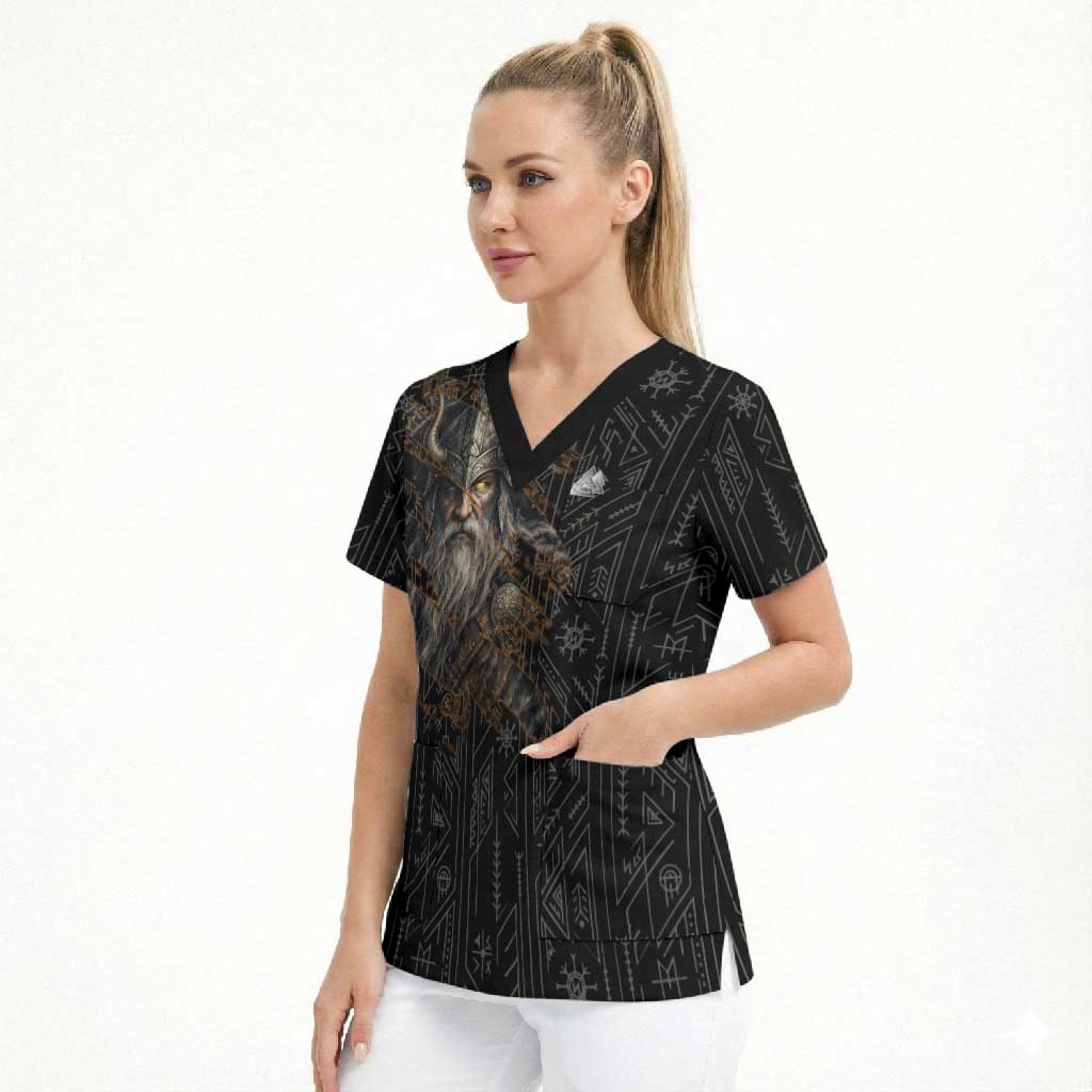 Vikings Odin Scrub Top with Viking Runes and Ravens Norse Mythology - Wonder Print Shop