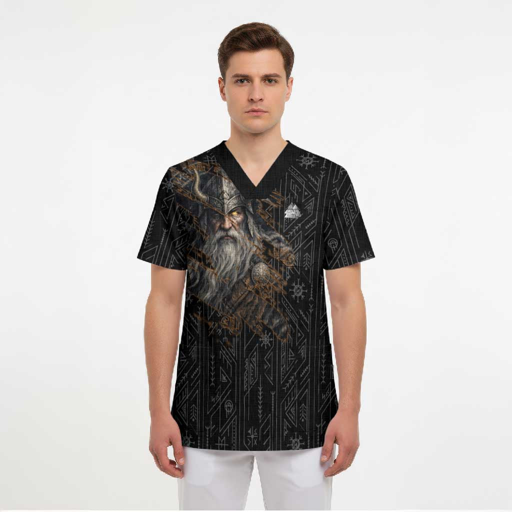 Vikings Odin Scrub Top with Viking Runes and Ravens Norse Mythology - Wonder Print Shop