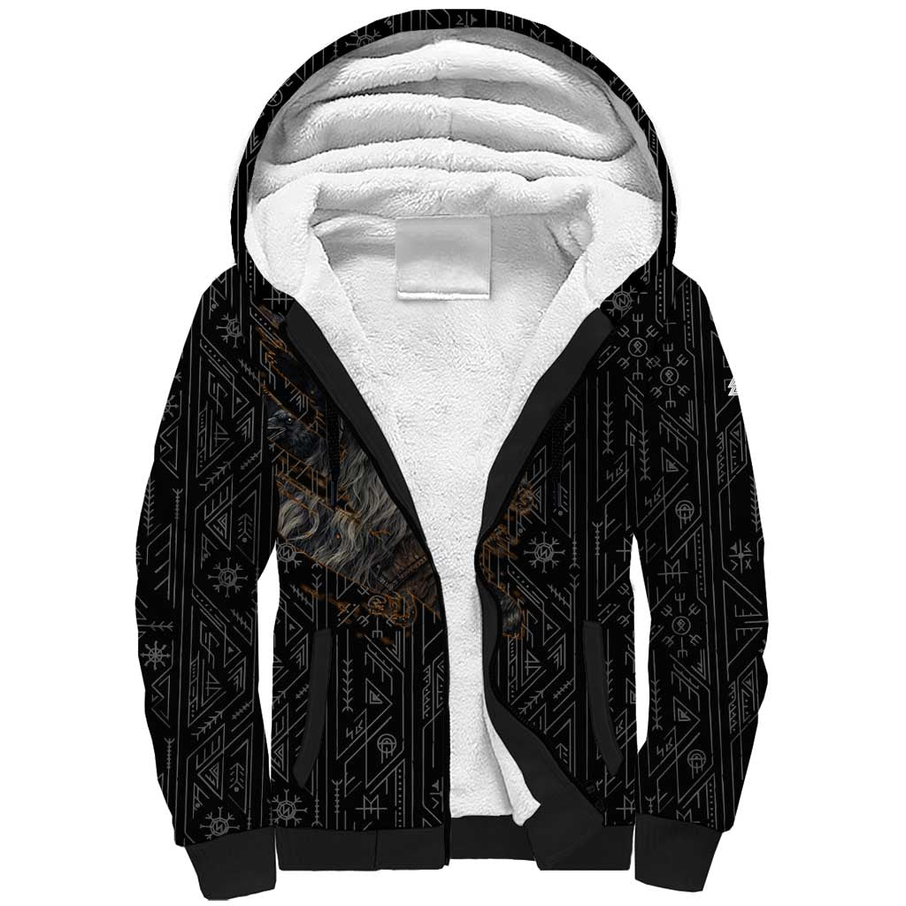 Vikings Odin Sherpa Hoodie with Viking Runes and Ravens Norse Mythology - Wonder Print Shop