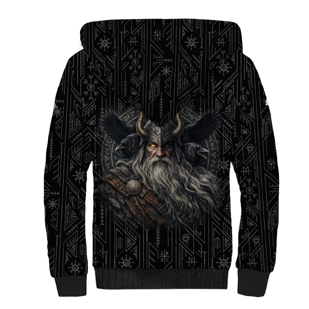 Vikings Odin Sherpa Hoodie with Viking Runes and Ravens Norse Mythology - Wonder Print Shop