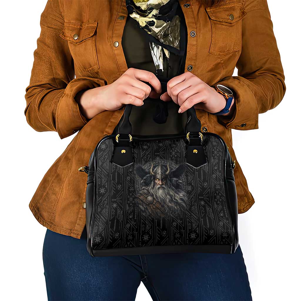 Vikings Odin Shoulder Handbag with Viking Runes and Ravens Norse Mythology - Wonder Print Shop