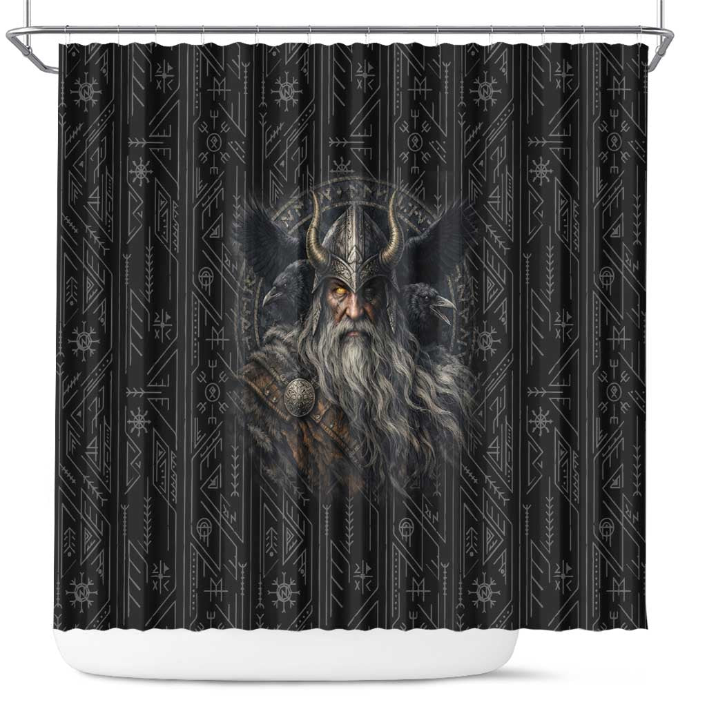 Vikings Odin Shower Curtain with Viking Runes and Ravens Norse Mythology - Wonder Print Shop