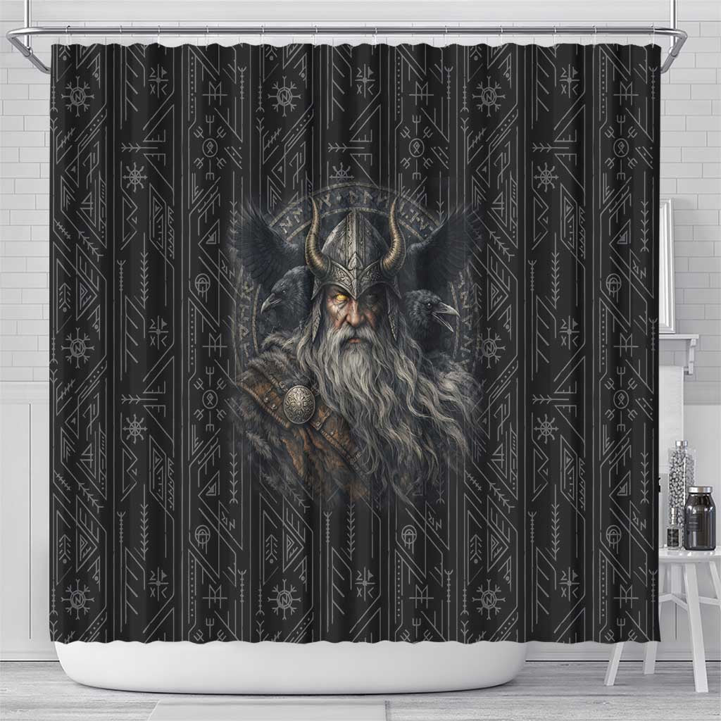 Vikings Odin Shower Curtain with Viking Runes and Ravens Norse Mythology - Wonder Print Shop