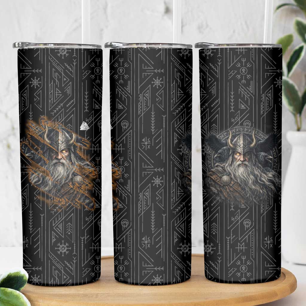 Vikings Odin Skinny Tumbler with Viking Runes and Ravens Norse Mythology - Wonder Print Shop