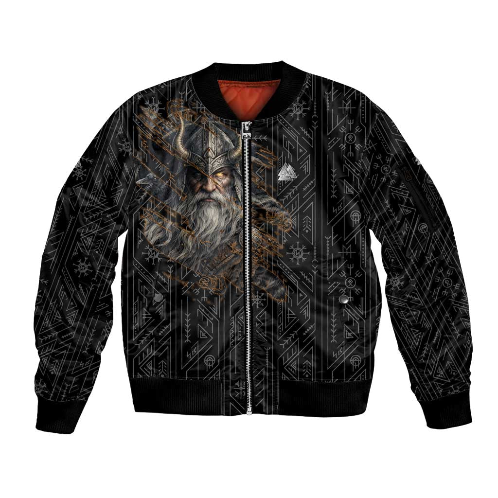 Vikings Odin Sleeve Zip Bomber Jacket with Viking Runes and Ravens Norse Mythology - Wonder Print Shop