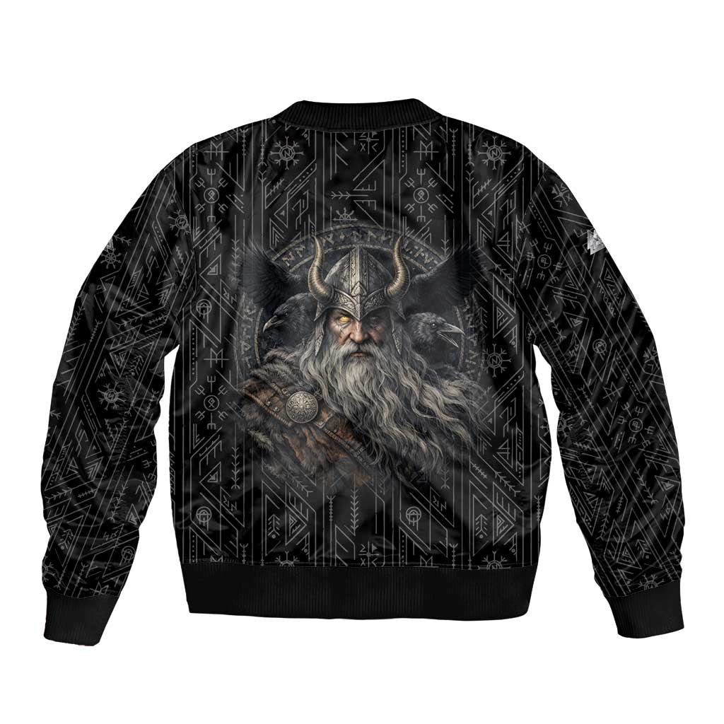 Vikings Odin Sleeve Zip Bomber Jacket with Viking Runes and Ravens Norse Mythology - Wonder Print Shop