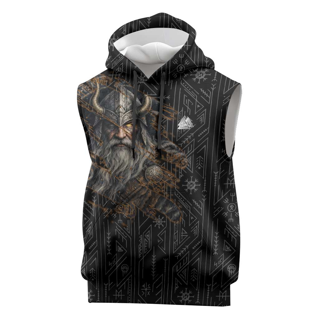 Vikings Odin Sleeveless Hoodie with Viking Runes and Ravens Norse Mythology - Wonder Print Shop