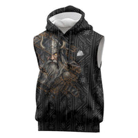 Vikings Odin Sleeveless Hoodie with Viking Runes and Ravens Norse Mythology - Wonder Print Shop