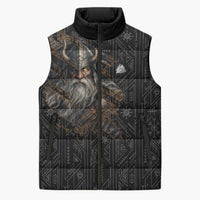 Vikings Odin Sleeveless Puffer Jacket with Viking Runes and Ravens Norse Mythology - Wonder Print Shop