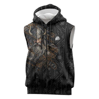 Vikings Odin Sleeveless Zip Hoodie with Viking Runes and Ravens Norse Mythology - Wonder Print Shop
