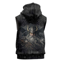 Vikings Odin Sleeveless Zip Hoodie with Viking Runes and Ravens Norse Mythology - Wonder Print Shop