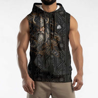 Vikings Odin Sleeveless Zip Hoodie with Viking Runes and Ravens Norse Mythology - Wonder Print Shop