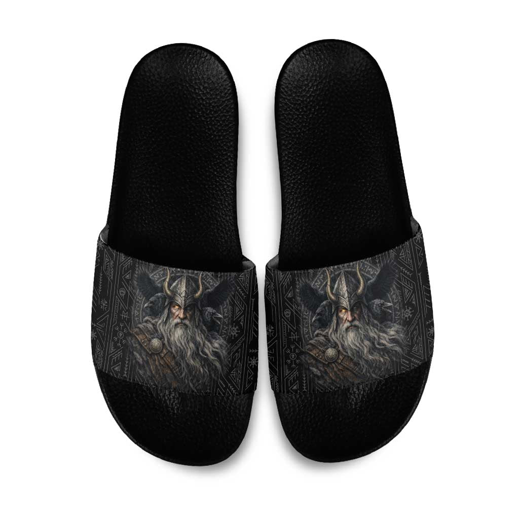 Vikings Odin Slide Sandals with Viking Runes and Ravens Norse Mythology - Wonder Print Shop