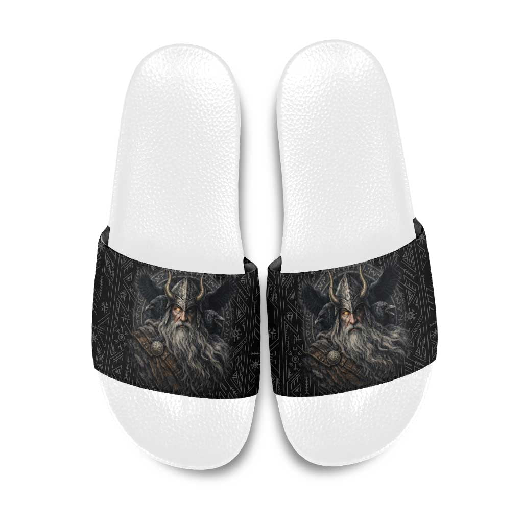 Vikings Odin Slide Sandals with Viking Runes and Ravens Norse Mythology - Wonder Print Shop