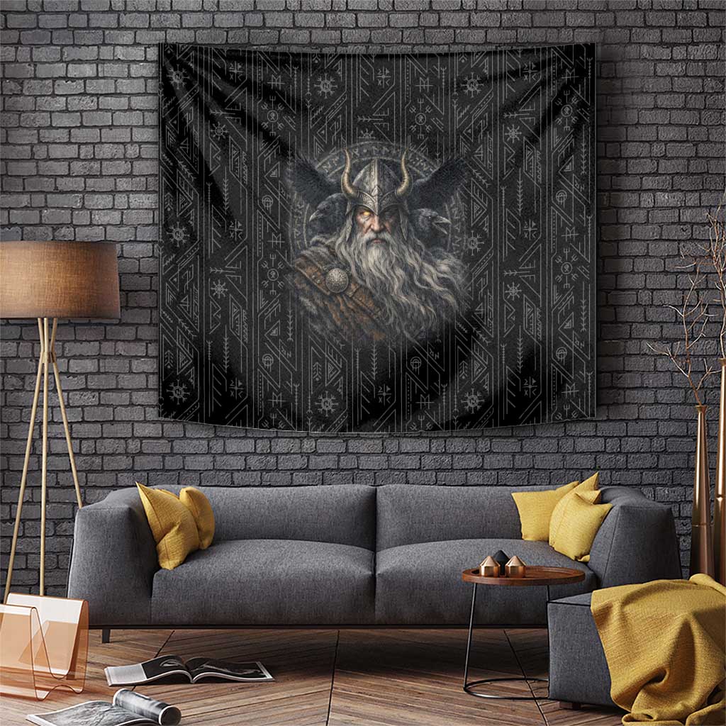 Vikings Odin Tapestry with Viking Runes and Ravens Norse Mythology - Wonder Print Shop