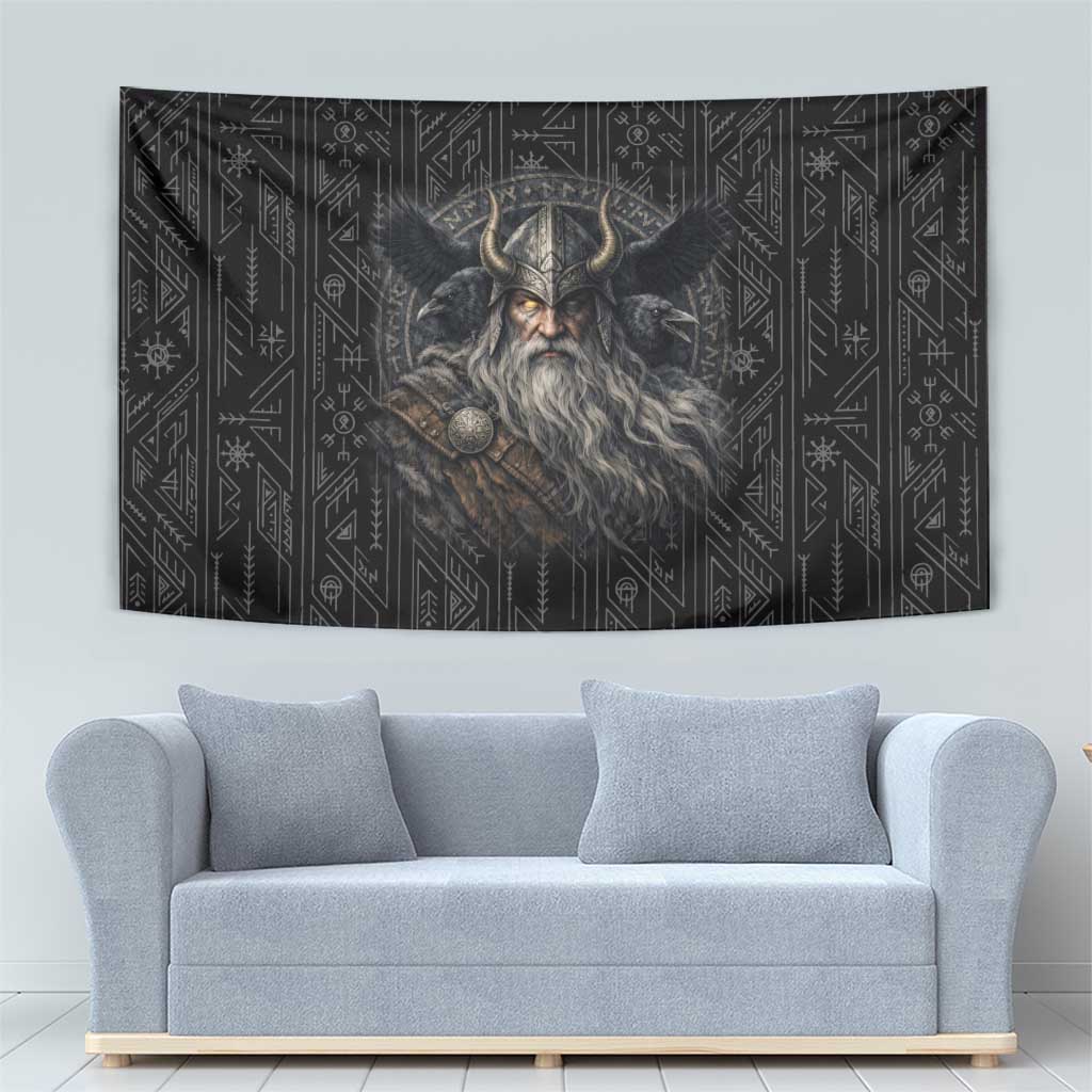 Vikings Odin Tapestry with Viking Runes and Ravens Norse Mythology - Wonder Print Shop