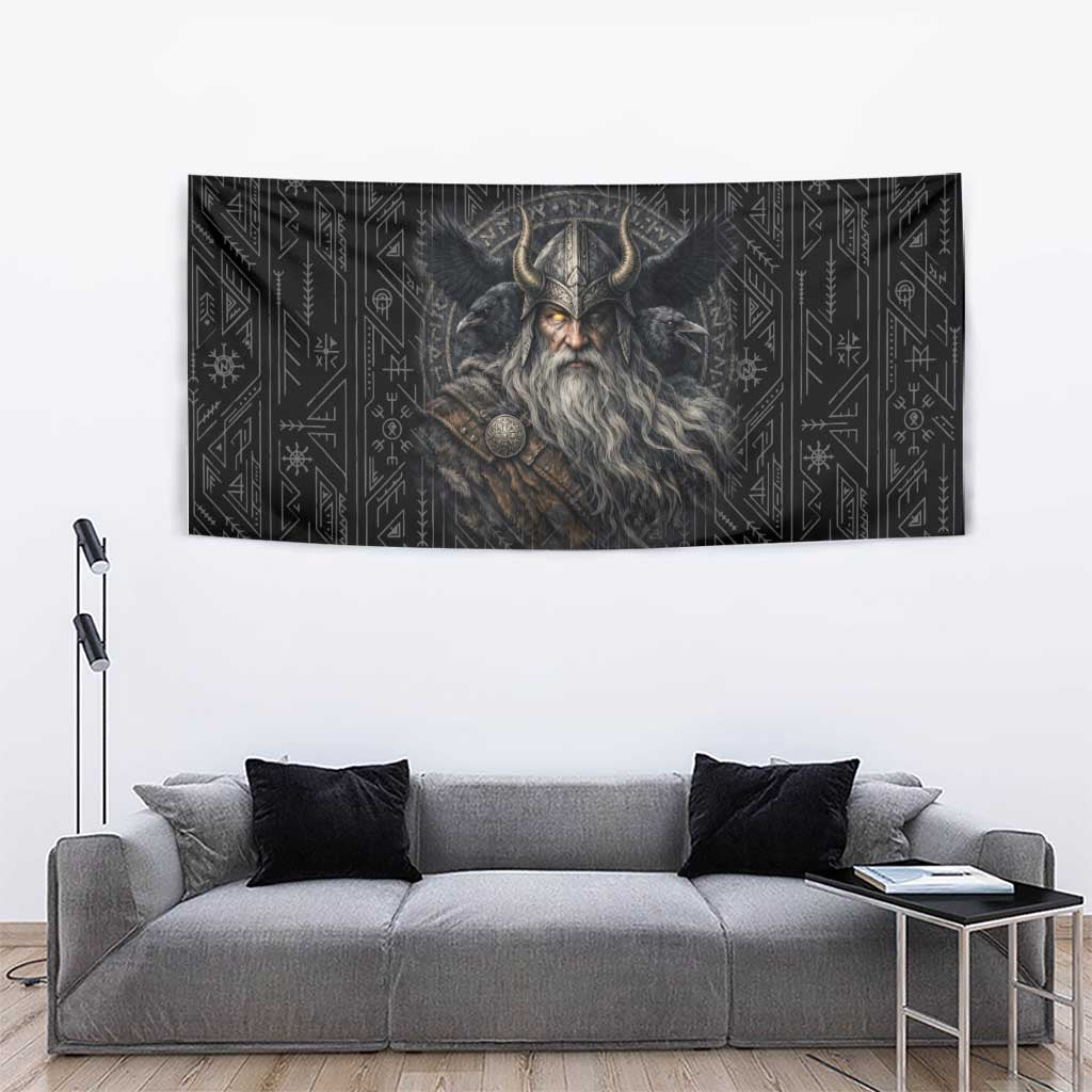 Vikings Odin Tapestry with Viking Runes and Ravens Norse Mythology - Wonder Print Shop