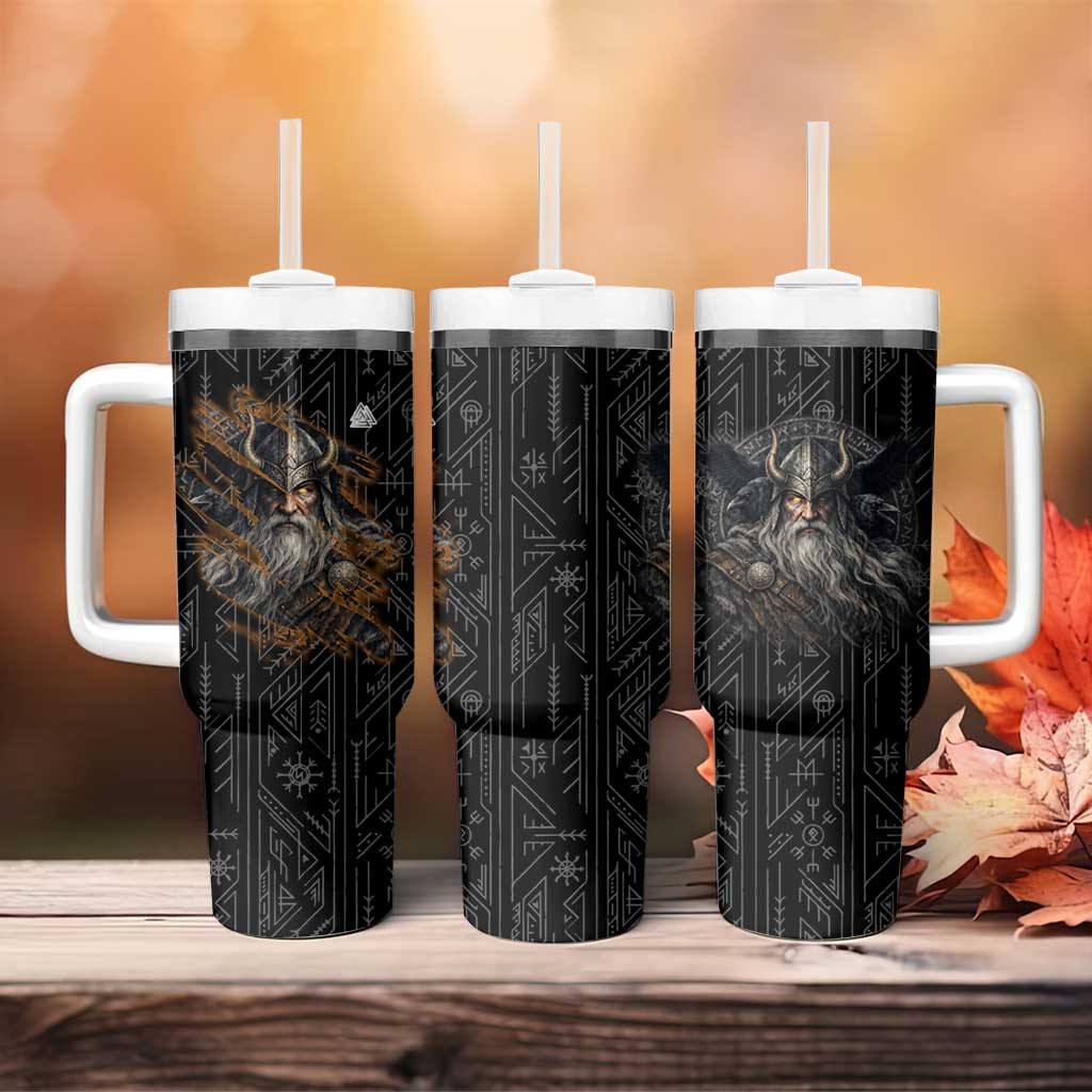 Vikings Odin Tumbler With Handle with Viking Runes and Ravens Norse Mythology - Wonder Print Shop
