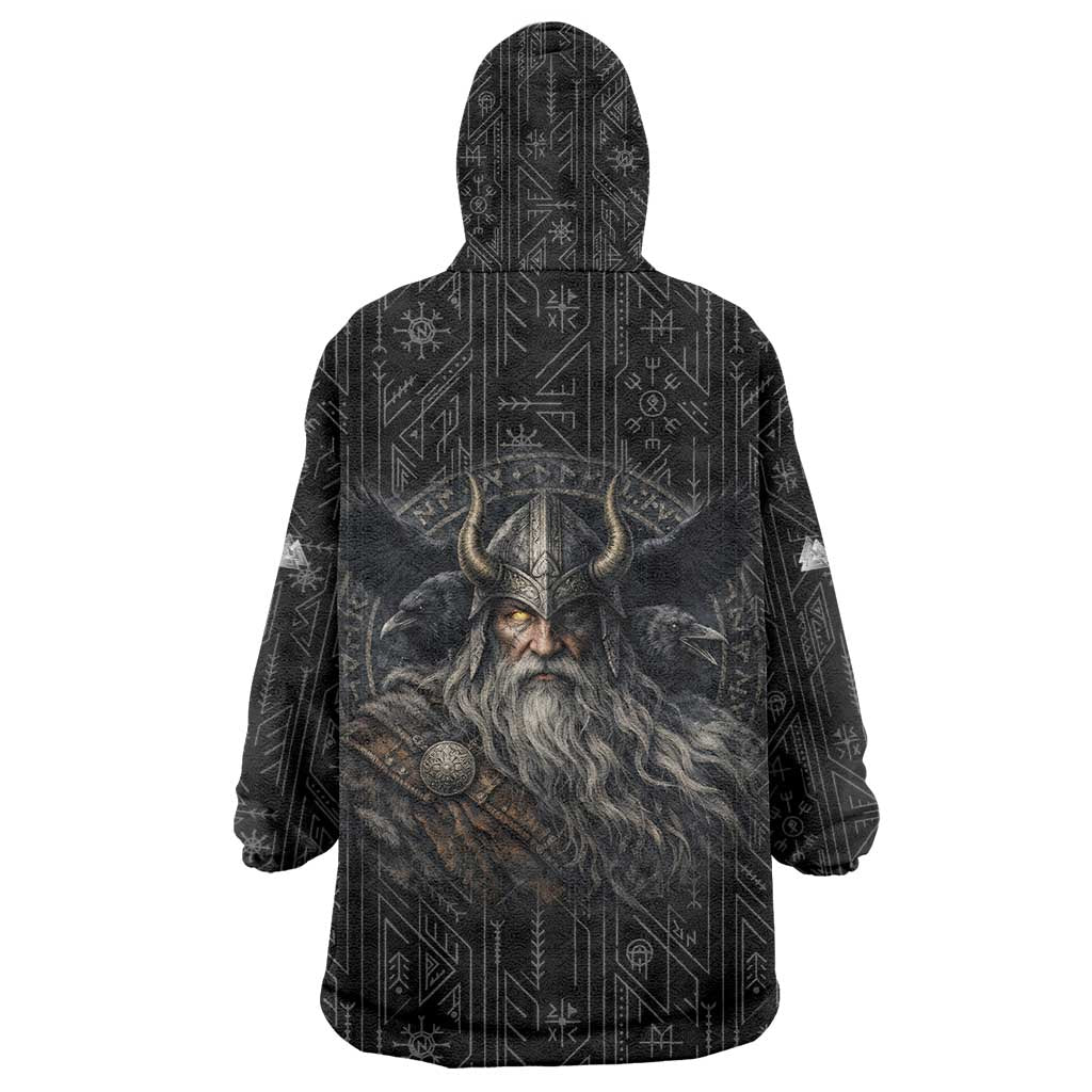 Vikings Odin Wearable Blanket Hoodie with Viking Runes and Ravens Norse Mythology - Wonder Print Shop