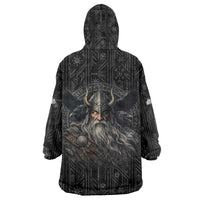 Vikings Odin Wearable Blanket Hoodie with Viking Runes and Ravens Norse Mythology - Wonder Print Shop