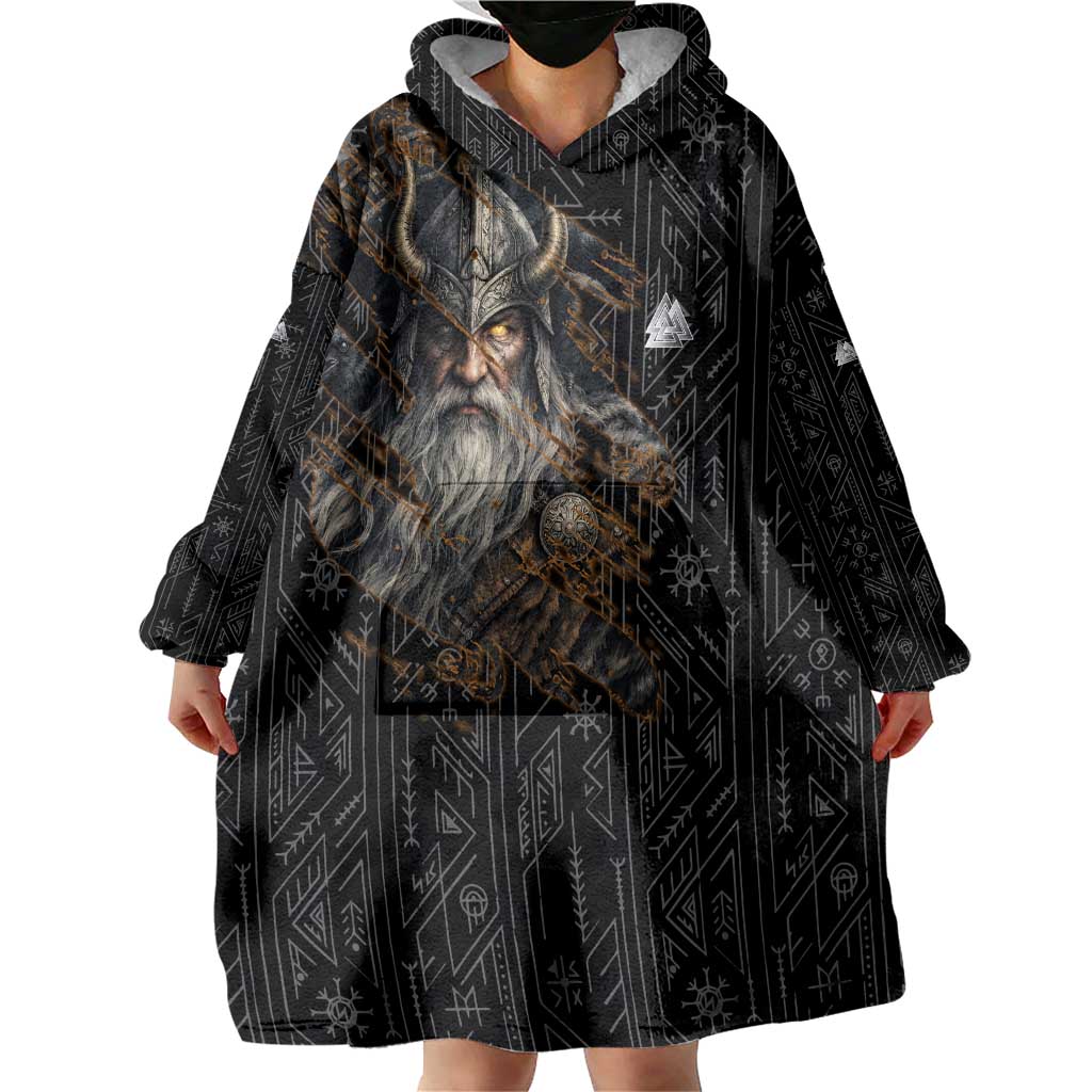 Vikings Odin Wearable Blanket Hoodie with Viking Runes and Ravens Norse Mythology - Wonder Print Shop