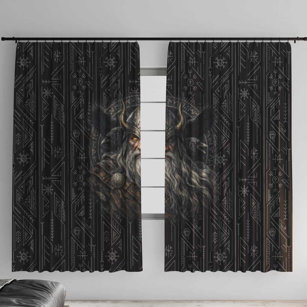 Vikings Odin Window Curtain with Viking Runes and Ravens Norse Mythology - Wonder Print Shop