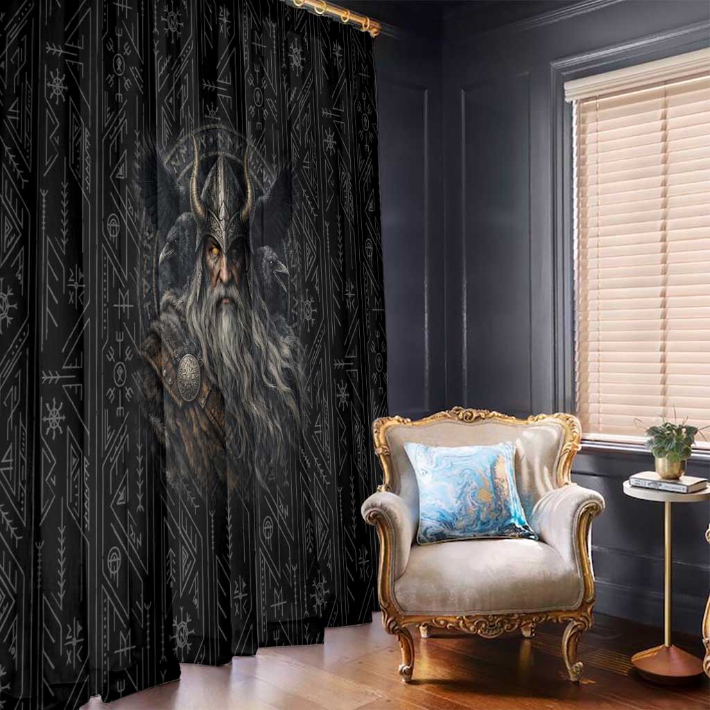 Vikings Odin Window Curtain with Viking Runes and Ravens Norse Mythology - Wonder Print Shop