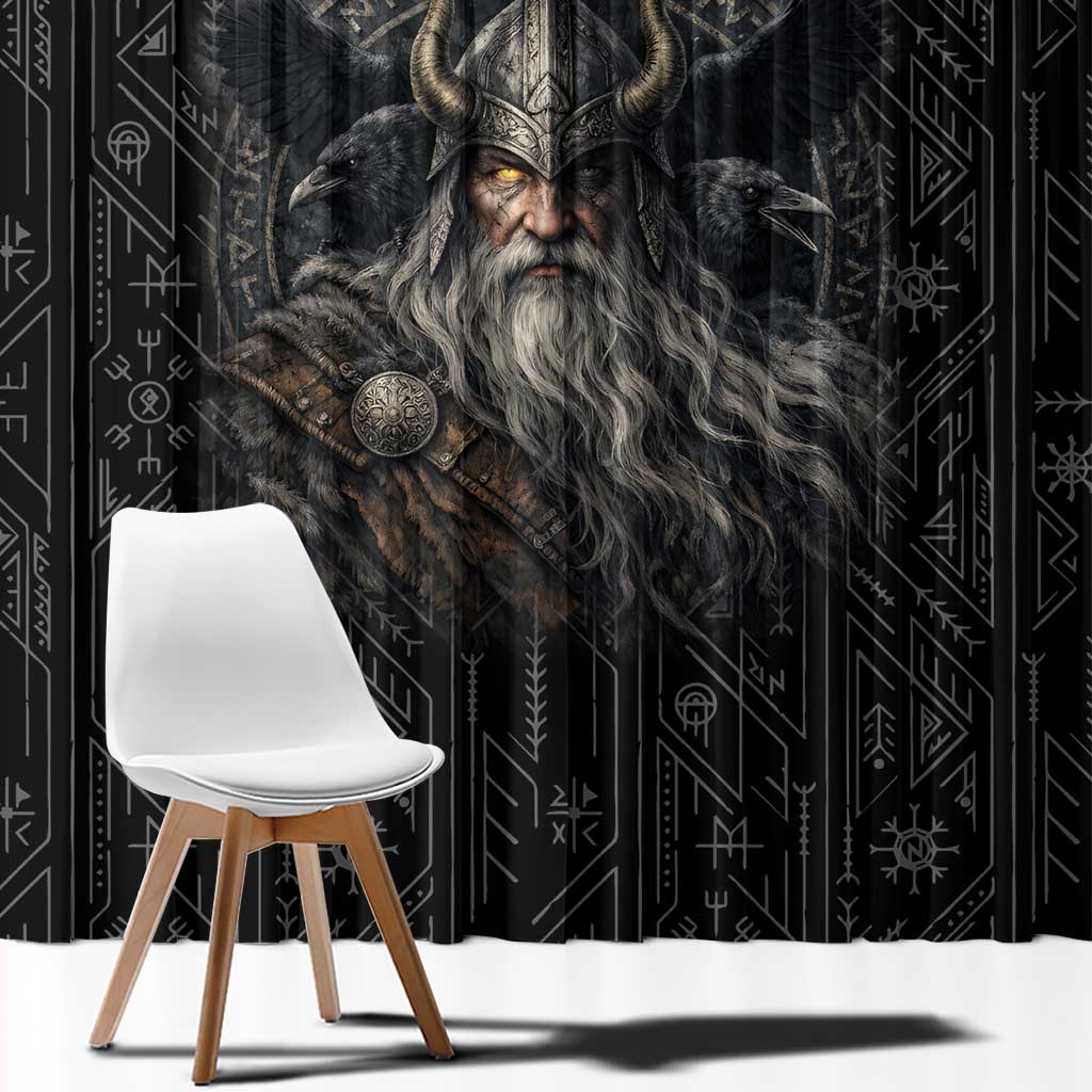 Vikings Odin Window Curtain with Viking Runes and Ravens Norse Mythology - Wonder Print Shop