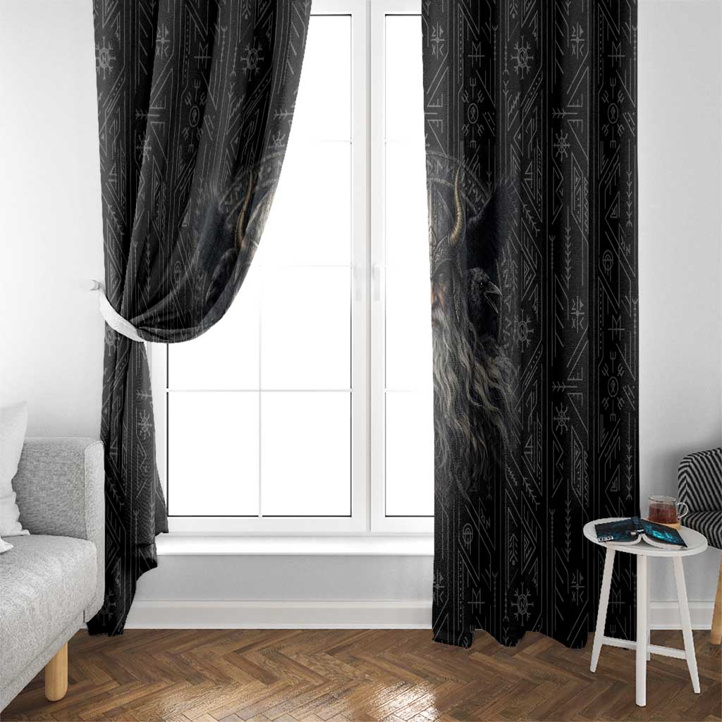 Vikings Odin Window Curtain with Viking Runes and Ravens Norse Mythology - Wonder Print Shop