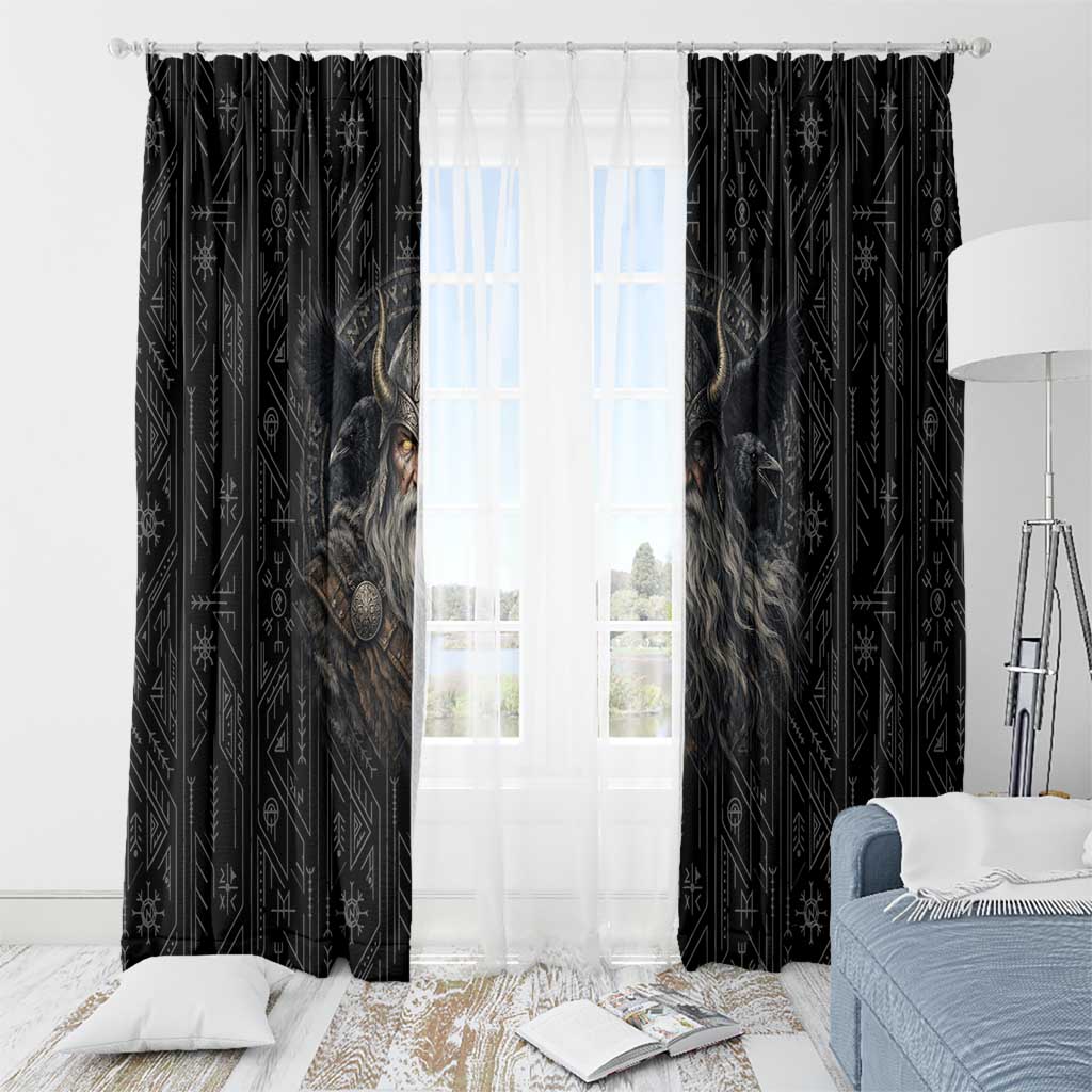 Vikings Odin Window Curtain with Viking Runes and Ravens Norse Mythology - Wonder Print Shop