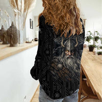 Vikings Odin Women Casual Shirt with Viking Runes and Ravens Norse Mythology - Wonder Print Shop