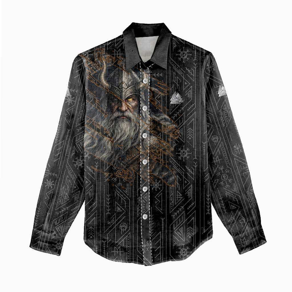 Vikings Odin Women Casual Shirt with Viking Runes and Ravens Norse Mythology - Wonder Print Shop