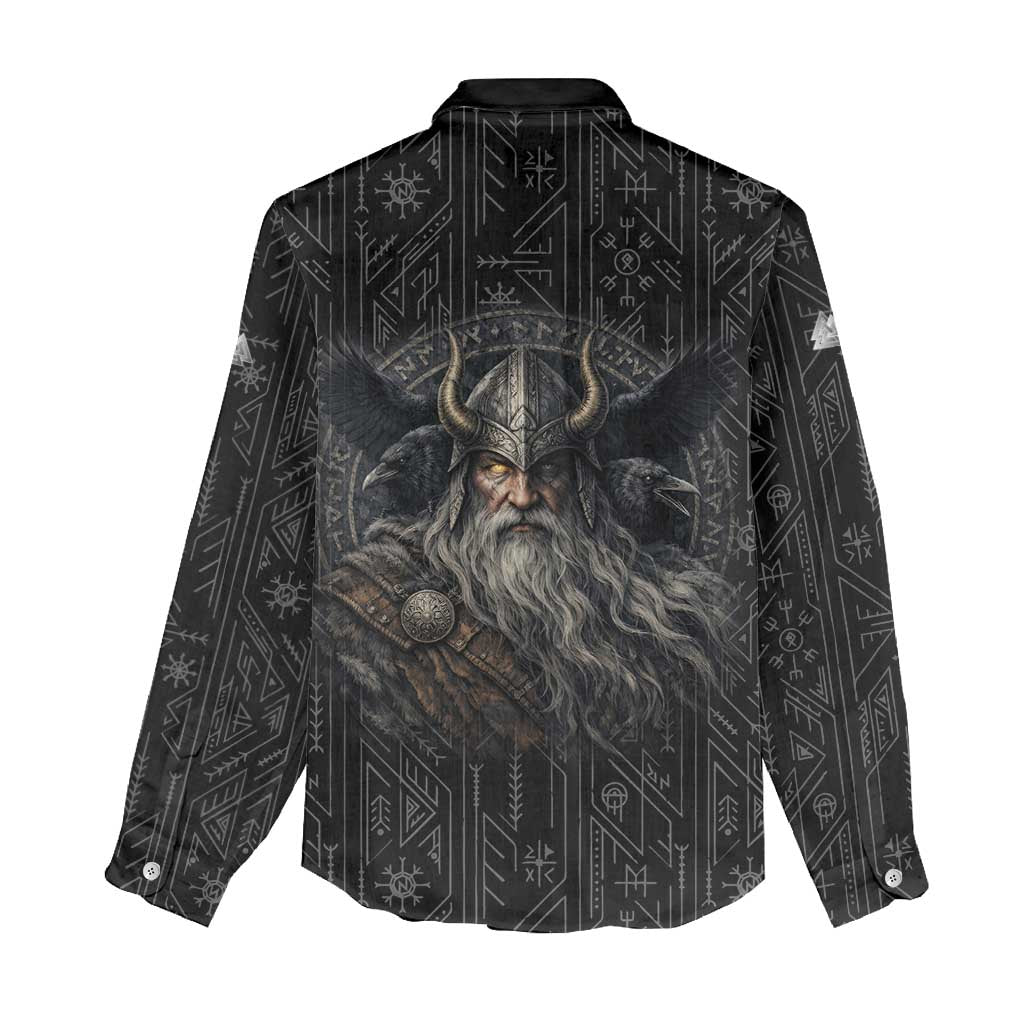 Vikings Odin Women Casual Shirt with Viking Runes and Ravens Norse Mythology - Wonder Print Shop