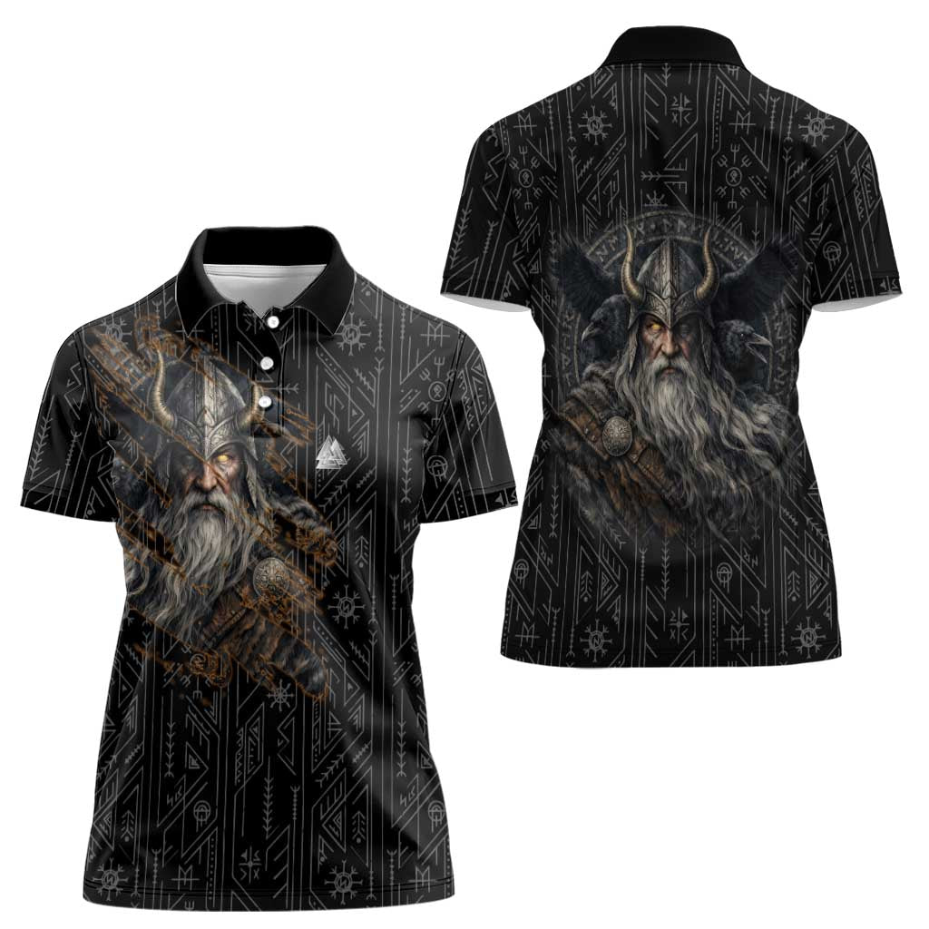 Vikings Odin Women Polo Shirt with Viking Runes and Ravens Norse Mythology - Wonder Print Shop