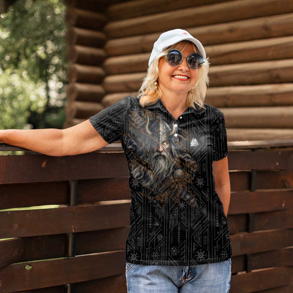 Vikings Odin Women Polo Shirt with Viking Runes and Ravens Norse Mythology - Wonder Print Shop