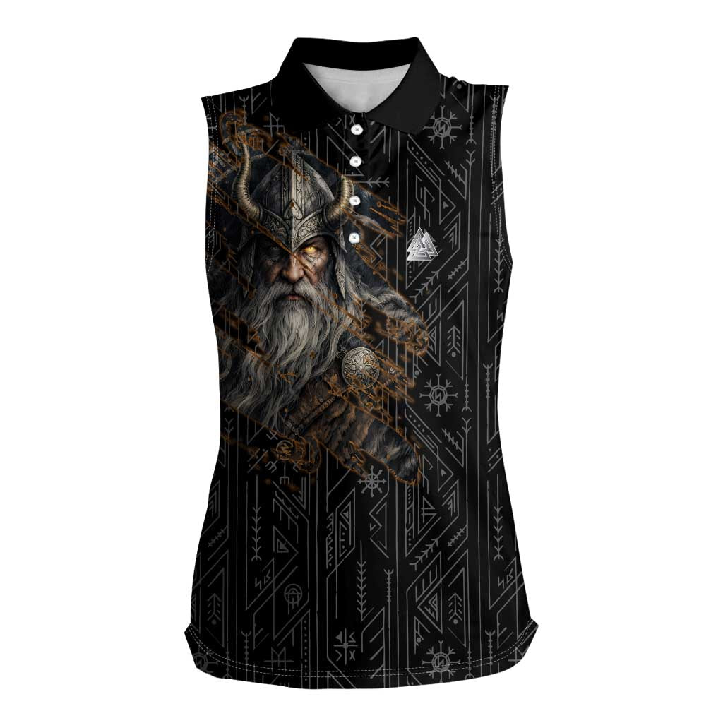 Vikings Odin Women Sleeveless Polo Shirt with Viking Runes and Ravens Norse Mythology - Wonder Print Shop
