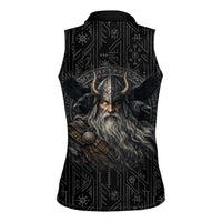 Vikings Odin Women Sleeveless Polo Shirt with Viking Runes and Ravens Norse Mythology - Wonder Print Shop