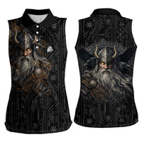 Vikings Odin Women Sleeveless Polo Shirt with Viking Runes and Ravens Norse Mythology - Wonder Print Shop